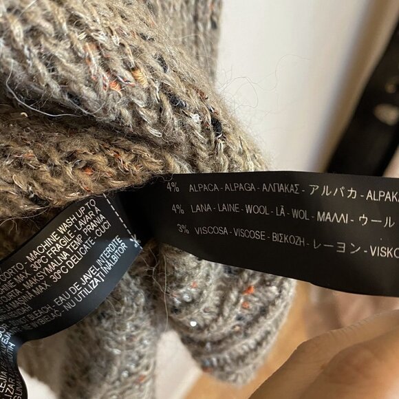 Zara Brown Sequined V-Neck High-Low Sweater - Picture 7 of 9